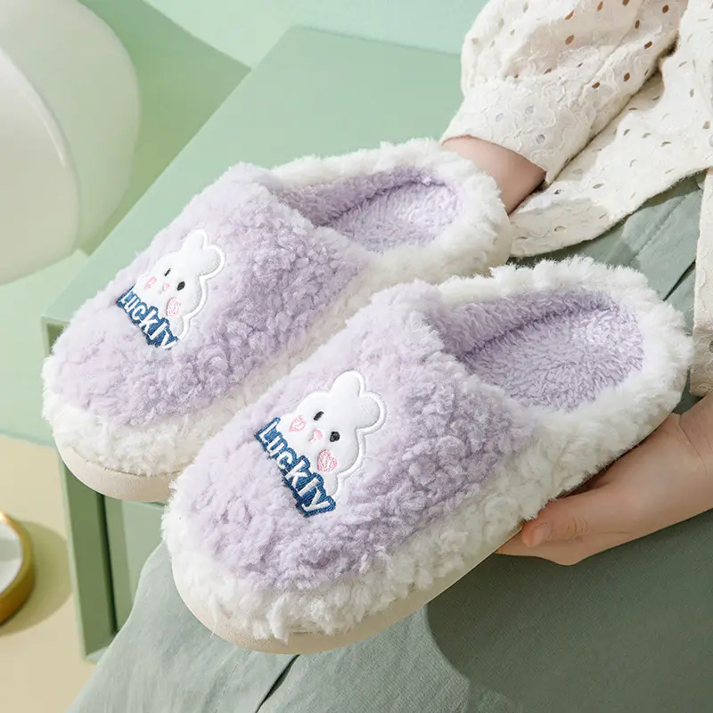 Cotton Plush Slippers for Women Warm Indoor Winter - Image 2