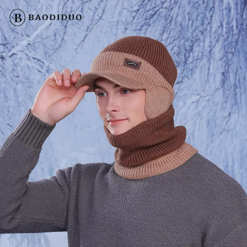 Men Winter Neck Warmer & Hat Set Gray Woolen - Image 4