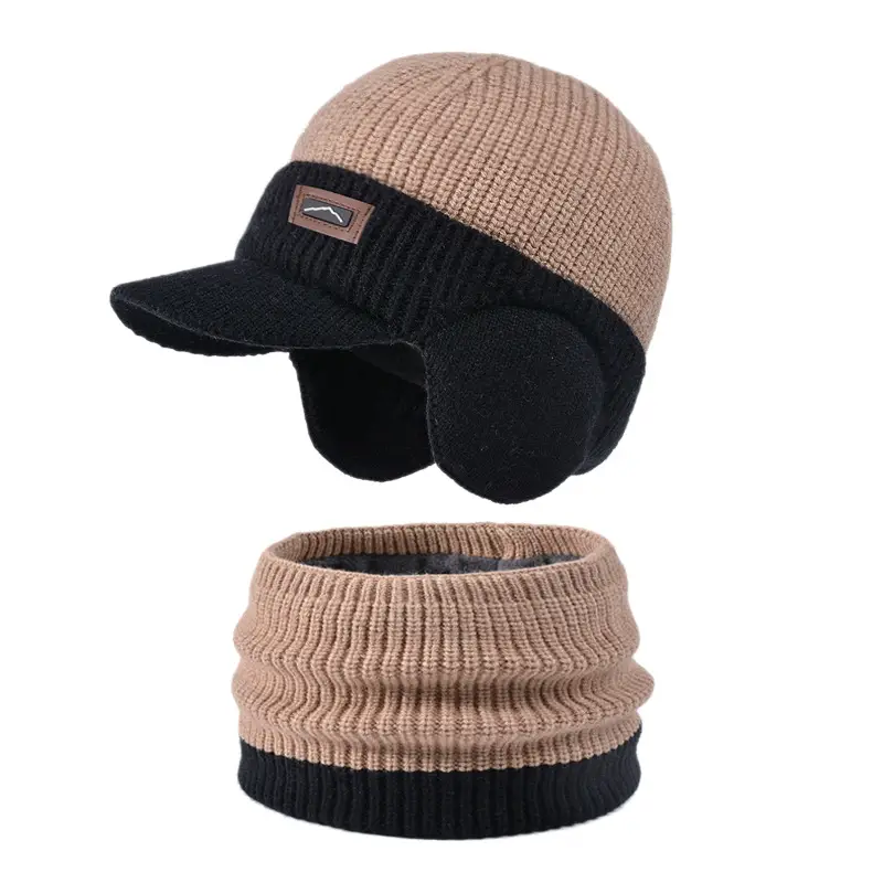 Men Winter Neck Warmer & Hat Set Gray Woolen - Image 6