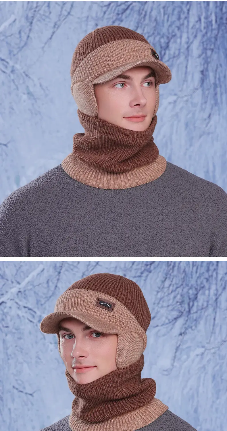 Men Winter Neck Warmer & Hat Set Gray Woolen — feature 14