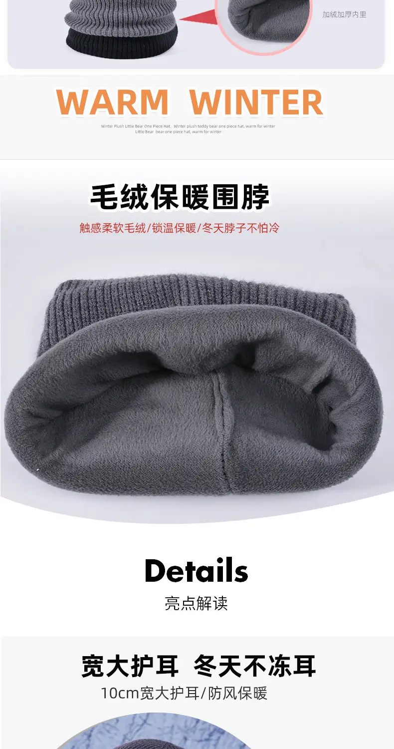 Men Winter Neck Warmer & Hat Set Gray Woolen — feature 4
