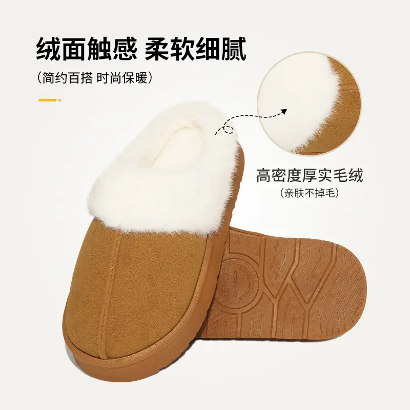 Cross-Border Winter Indoor Plush Slippers with Fleece Lining, Warm, Thick-Soled, Height-Increasing, Non-Slip, Home-Use Women's Cotton Slippers for Export