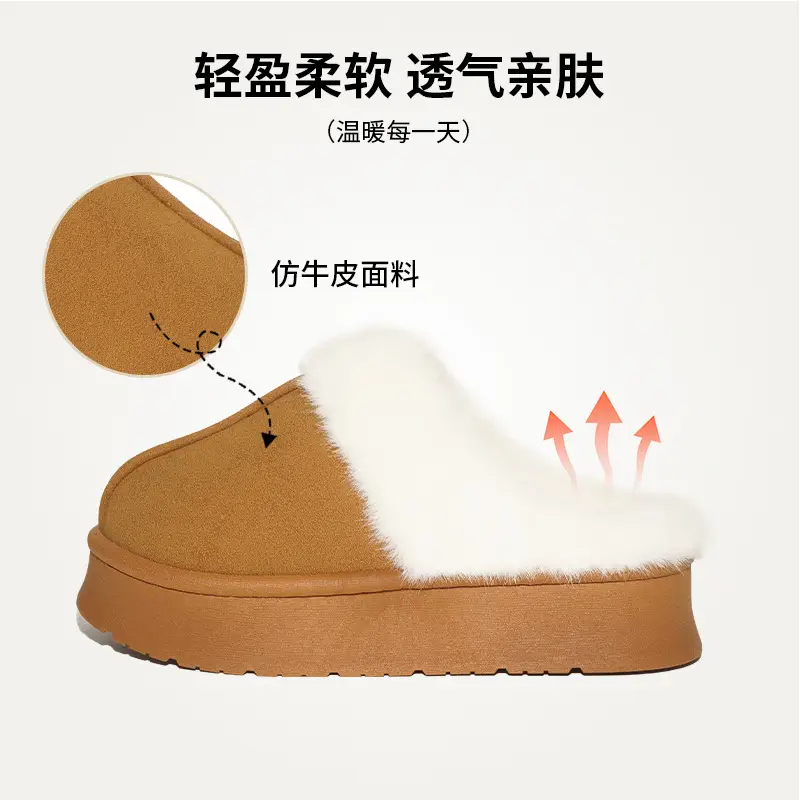 Cross-Border Winter Indoor Plush Slippers with Fleece Lining, Warm, Thick-Soled, Height-Increasing, Non-Slip, Home-Use Women's Cotton Slippers for Export