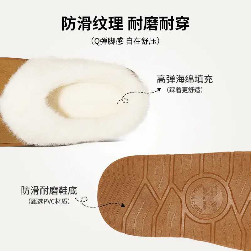 Cross-Border Winter Indoor Plush Slippers with Fleece Lining, Warm, Thick-Soled, Height-Increasing, Non-Slip, Home-Use Women's Cotton Slippers for Export