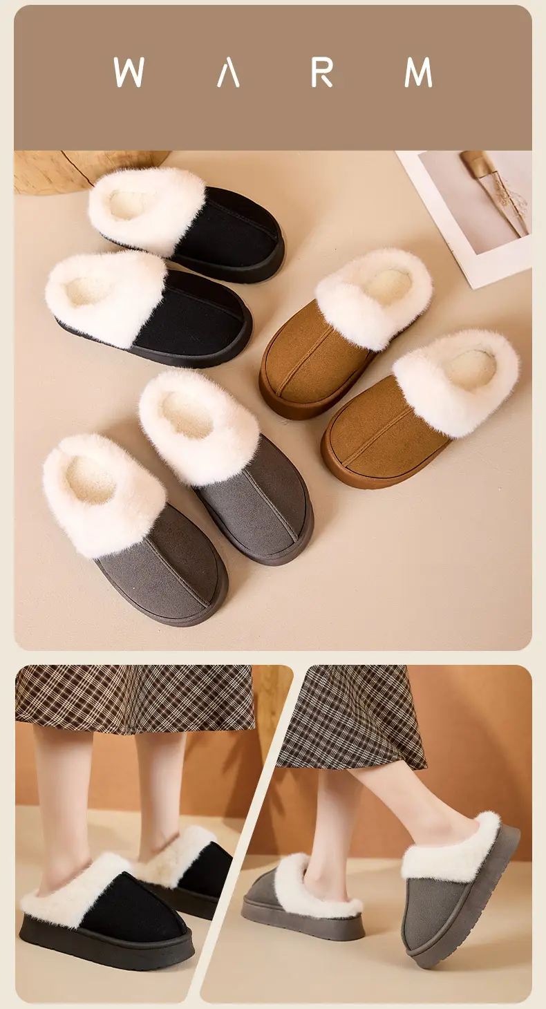 Cross-Border Winter Indoor Plush Slippers with Fleece Lining, Warm, Thick-Soled, Height-Increasing, Non-Slip, Home-Use Women's Cotton Slippers for Export — feature 9