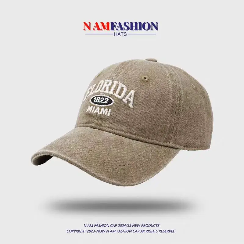 Florida Miami Washed Cap for Women Summer Sunshade Duckbill