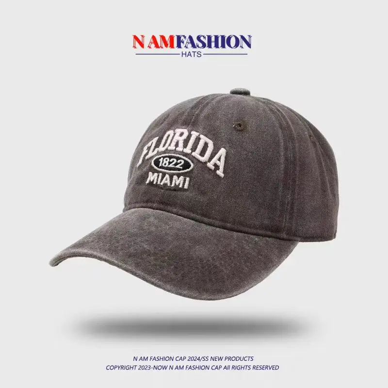 Florida Miami Washed Cap for Women Summer Sunshade Duckbill