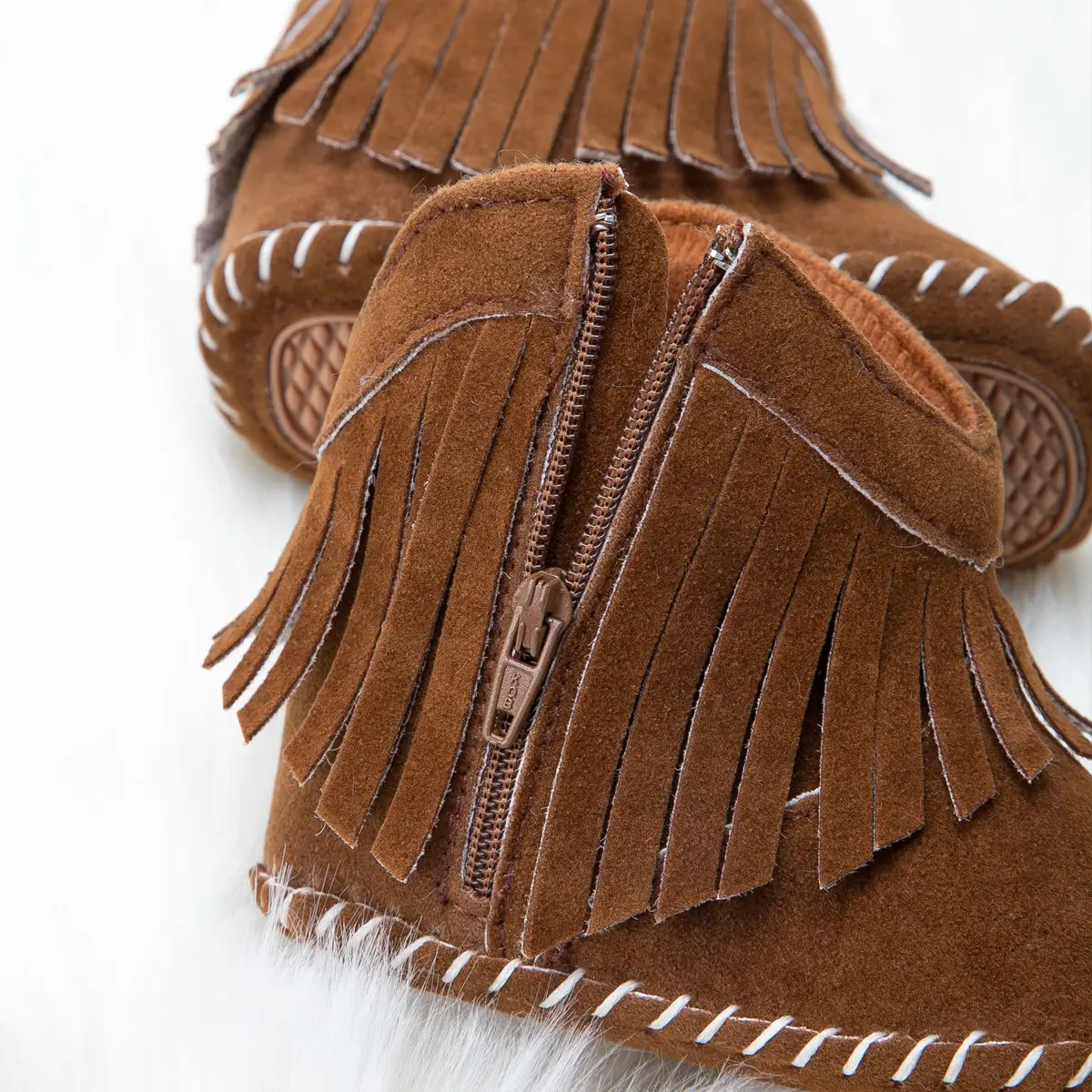 Fleece Lined Baby Boots with Tassel & Rubber Sole
