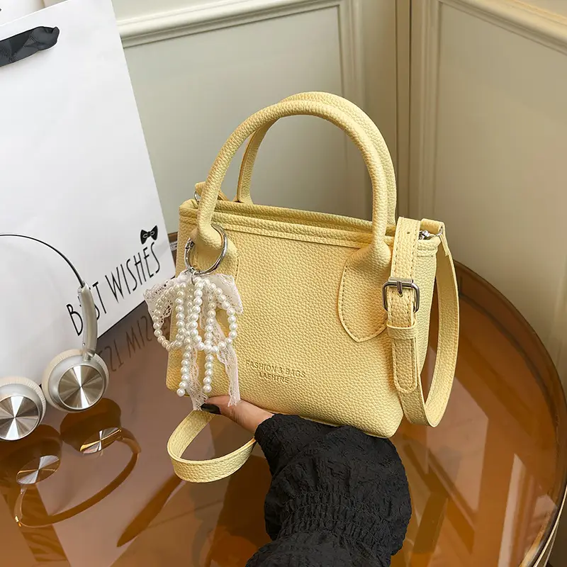 White Lace Bucket Bag with Pearl Drop for Women - Image 10