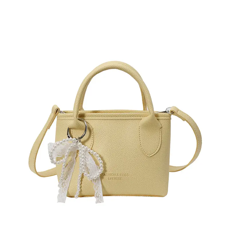 White Lace Bucket Bag with Pearl Drop for Women - Image 13