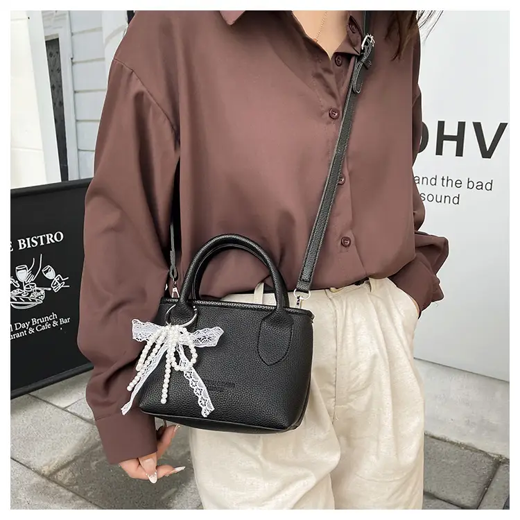 White Lace Bucket Bag with Pearl Drop for Women — feature 10