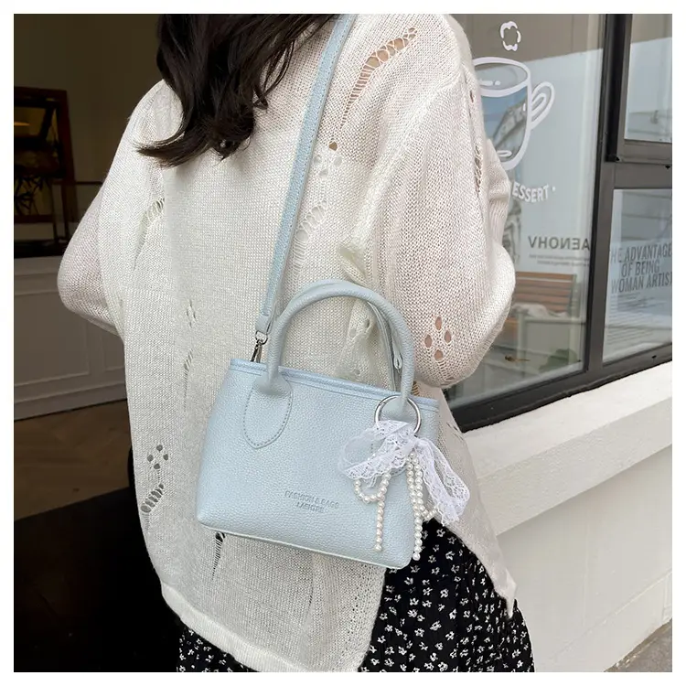 White Lace Bucket Bag with Pearl Drop for Women — feature 11