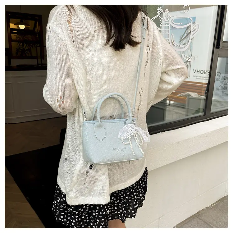 White Lace Bucket Bag with Pearl Drop for Women — feature 12