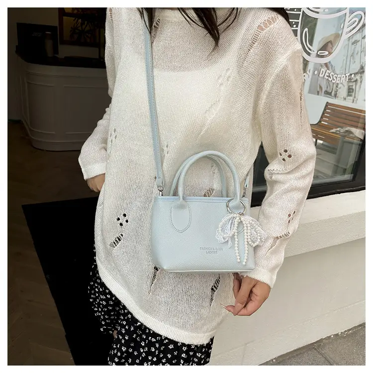 White Lace Bucket Bag with Pearl Drop for Women — feature 13