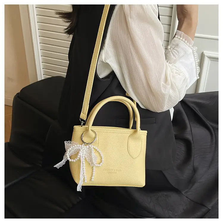 White Lace Bucket Bag with Pearl Drop for Women — feature 14