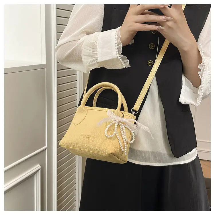 White Lace Bucket Bag with Pearl Drop for Women — feature 15