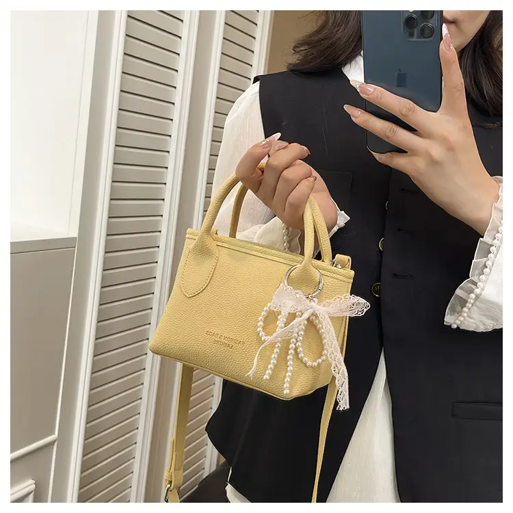 White Lace Bucket Bag with Pearl Drop for Women — feature 16