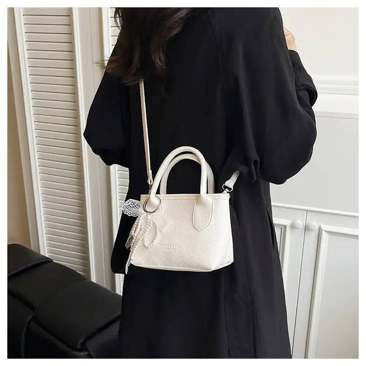 White Lace Bucket Bag with Pearl Drop for Women — feature 17
