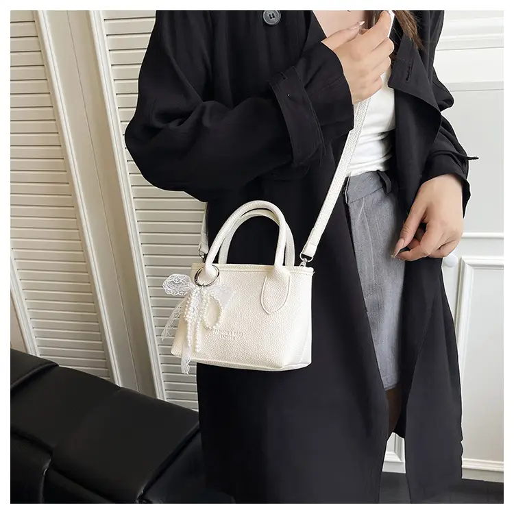 White Lace Bucket Bag with Pearl Drop for Women — feature 18