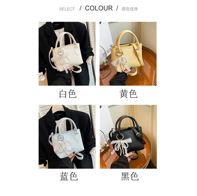 White Lace Bucket Bag with Pearl Drop for Women — feature 3