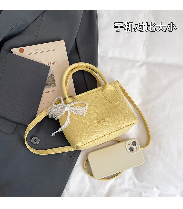 White Lace Bucket Bag with Pearl Drop for Women — feature 5