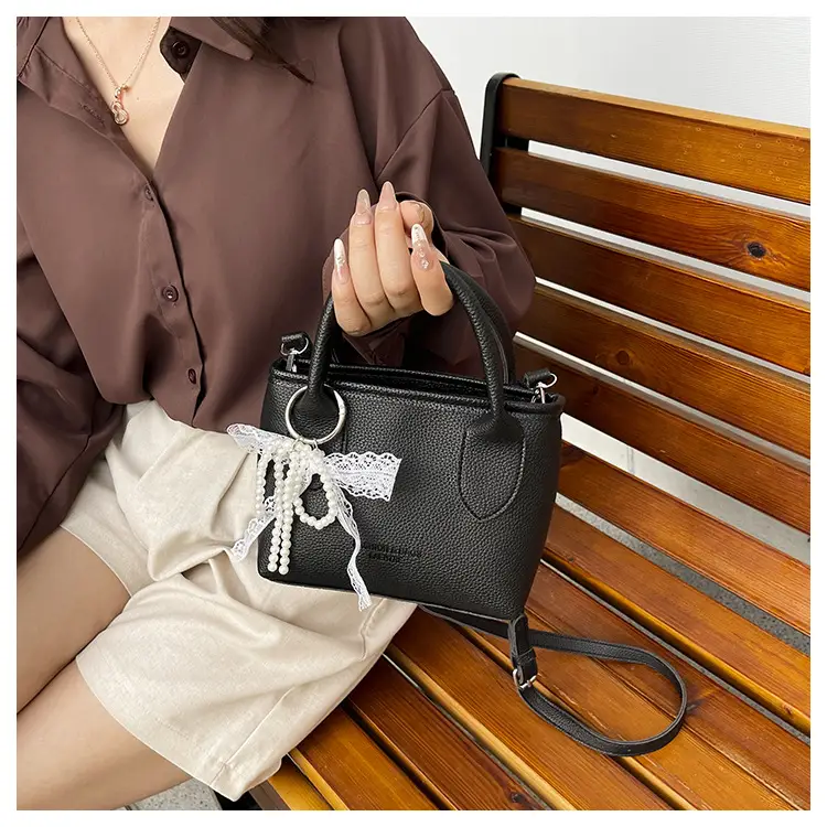 White Lace Bucket Bag with Pearl Drop for Women — feature 8