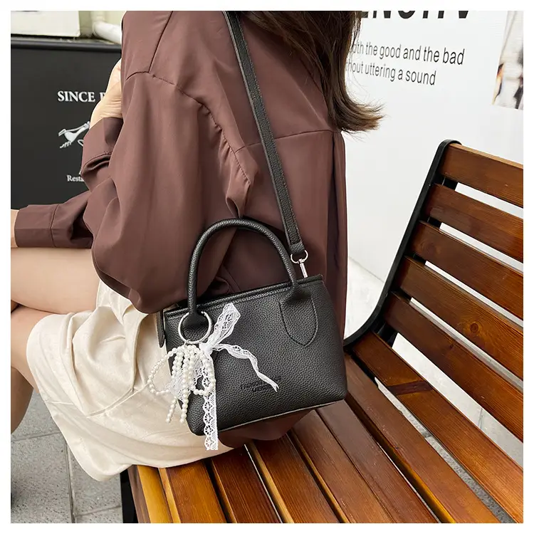 White Lace Bucket Bag with Pearl Drop for Women — feature 9