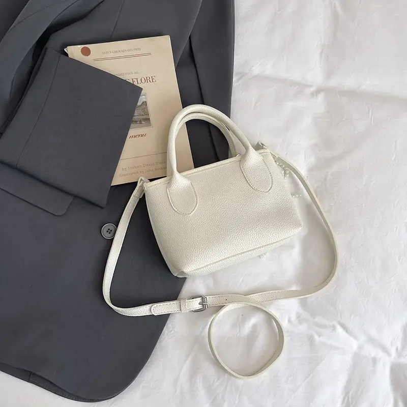 White Lace Bucket Bag with Pearl Drop for Women - Image 2