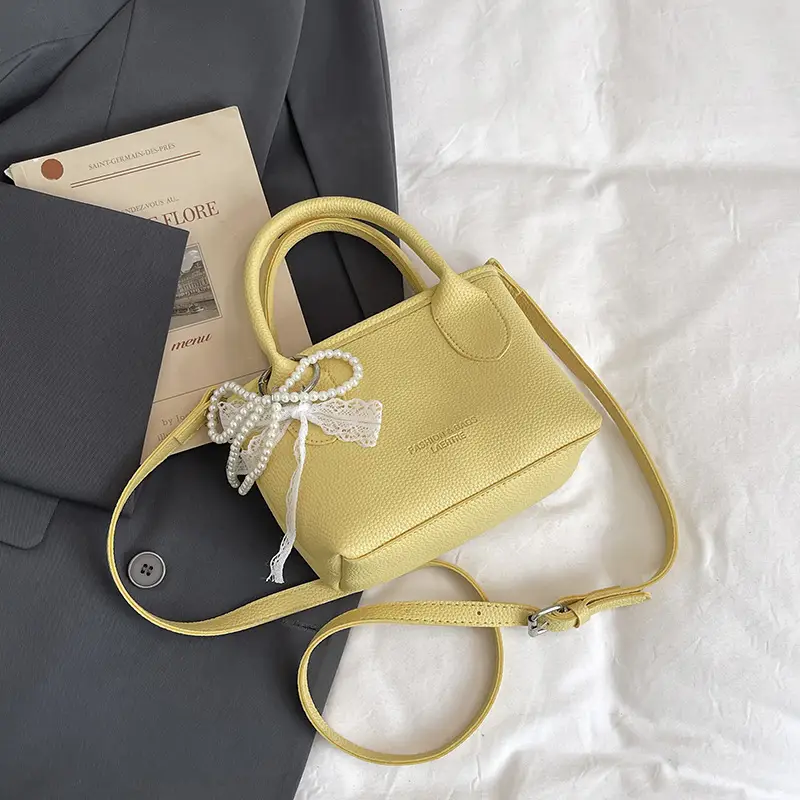 White Lace Bucket Bag with Pearl Drop for Women - Image 7