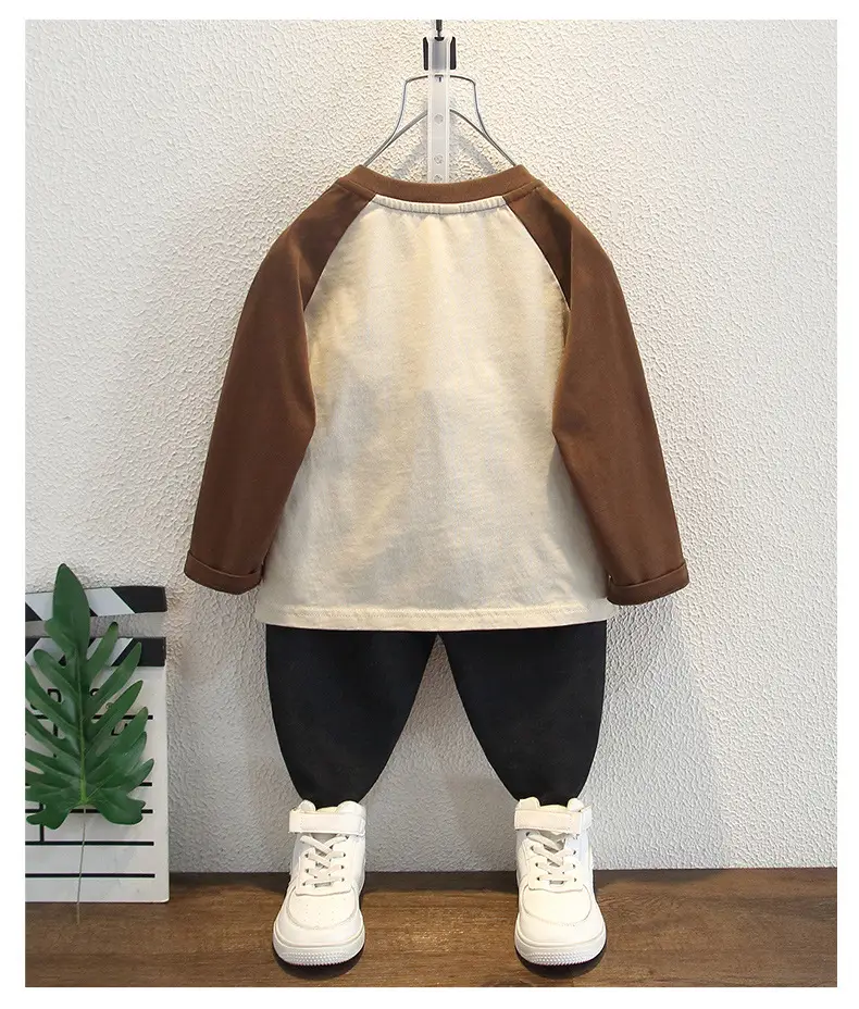 Boys Korean Cartoon Long Sleeve T-Shirt Brown Cream Medium — feature 6