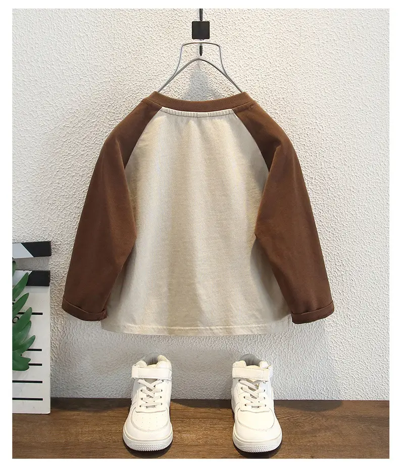 Boys Korean Cartoon Long Sleeve T-Shirt Brown Cream Medium — feature 8