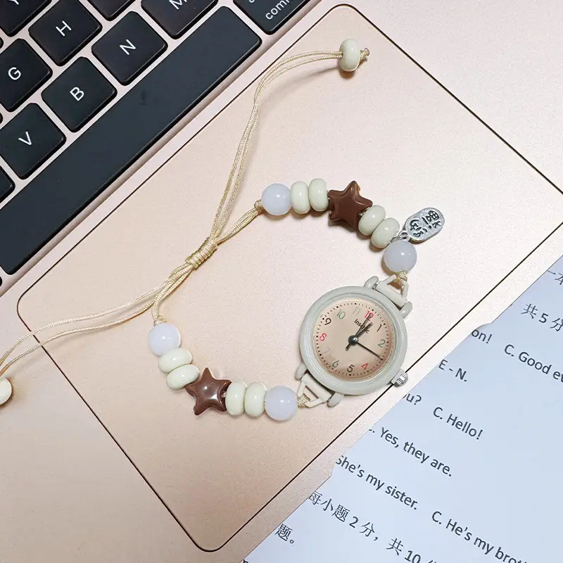 Ins Milky Handmade Women's Bracelet Watch Literary and Simple Girl Bestie Watch Niche Student Watch - Image 3