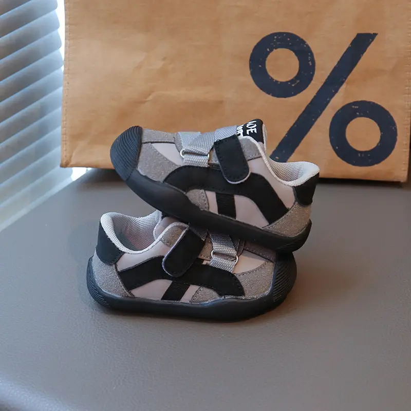 Baby Sandals Grey Black Adjustable Strap