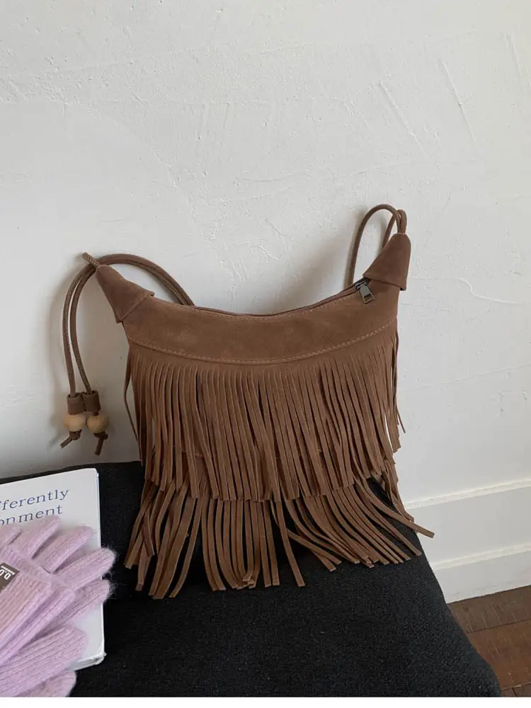 Women Korean Style Fringe Shoulder Bag Brown 2025 - Image 5