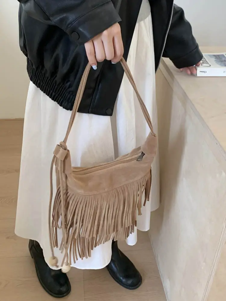 Women Korean Style Fringe Shoulder Bag Brown 2025 - Image 6