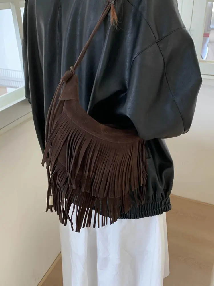 Women Korean Style Fringe Shoulder Bag Brown 2025 - Image 7