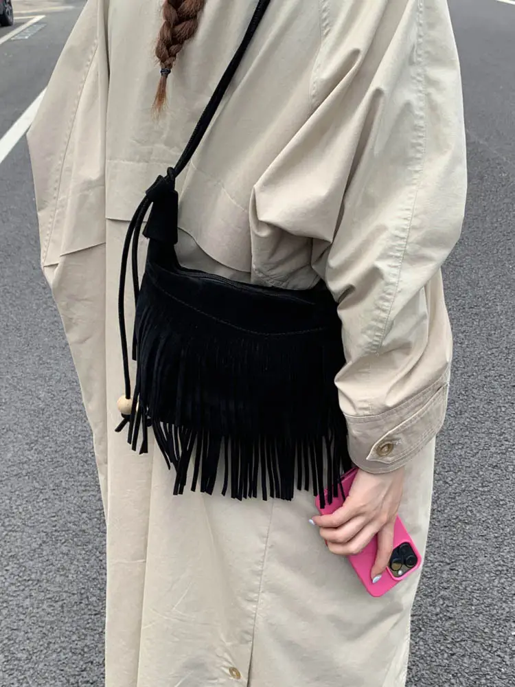 Women Korean Style Fringe Shoulder Bag Brown 2025 - Image 8
