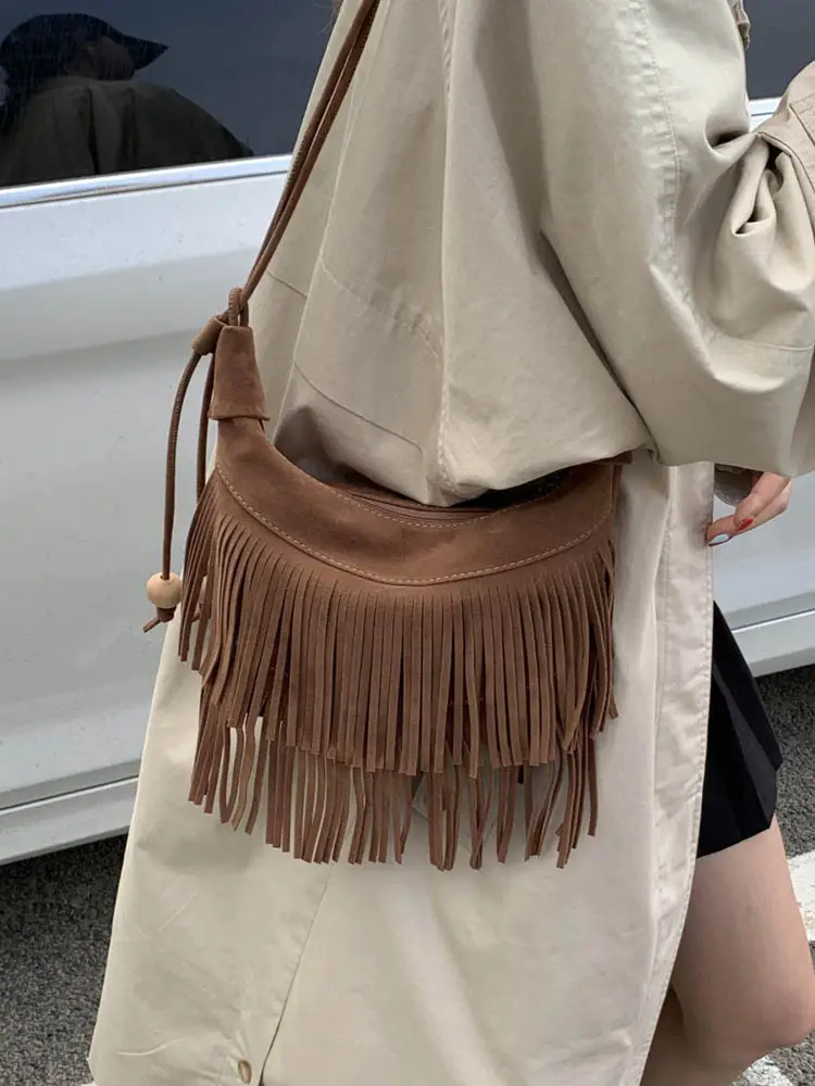 Women Korean Style Fringe Shoulder Bag Brown 2025 - Image 9