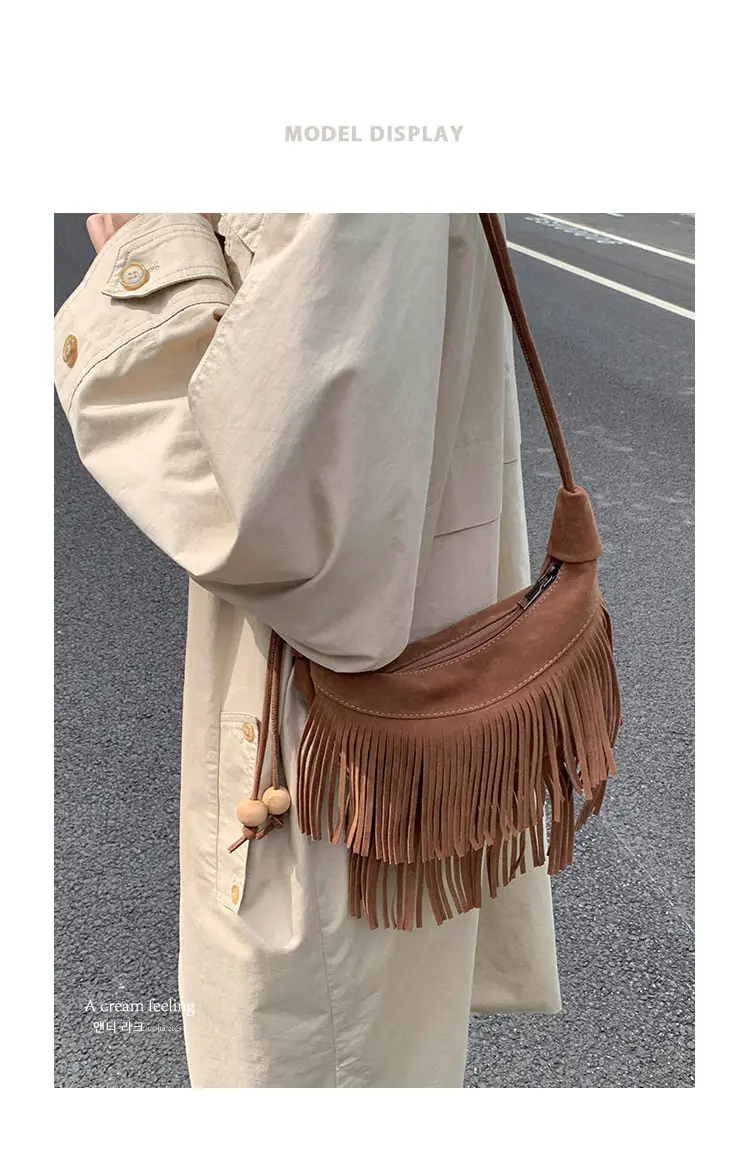 Women Korean Style Fringe Shoulder Bag Brown 2025 — feature 1
