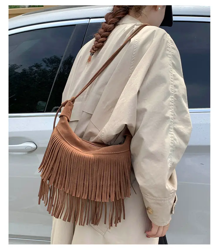 Women Korean Style Fringe Shoulder Bag Brown 2025 — feature 10