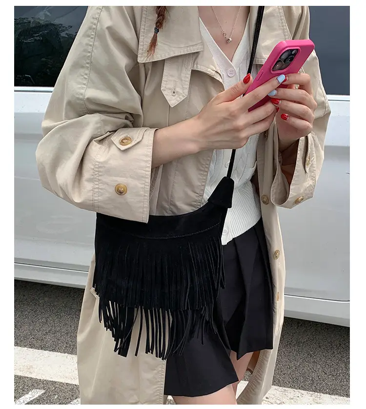 Women Korean Style Fringe Shoulder Bag Brown 2025 — feature 14