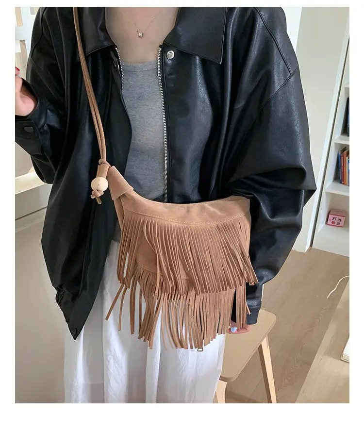 Women Korean Style Fringe Shoulder Bag Brown 2025 — feature 16