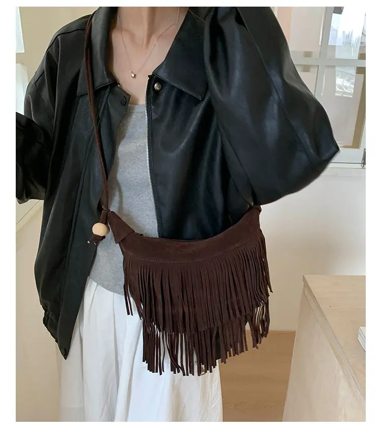 Women Korean Style Fringe Shoulder Bag Brown 2025 — feature 20