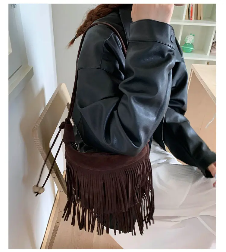 Women Korean Style Fringe Shoulder Bag Brown 2025 — feature 21