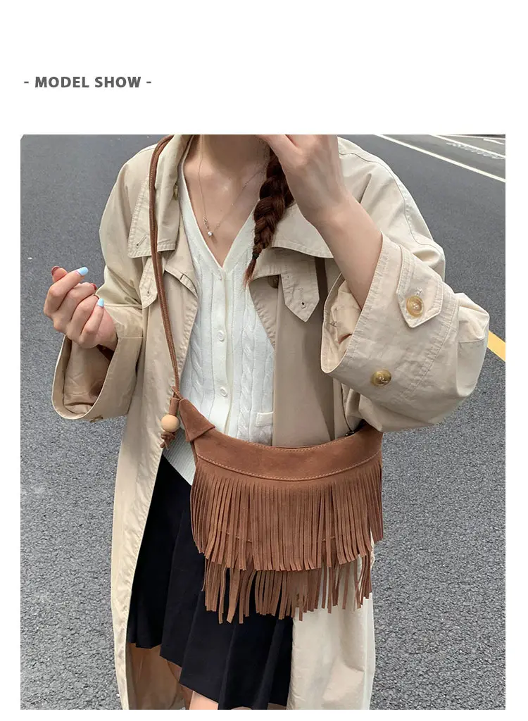Women Korean Style Fringe Shoulder Bag Brown 2025 — feature 9