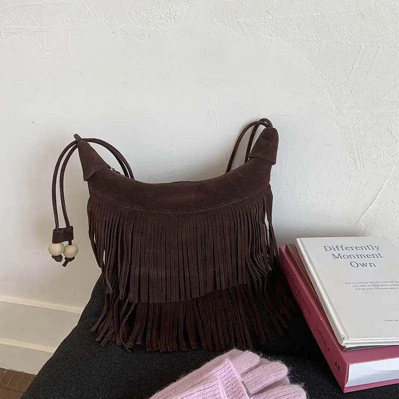 Women Korean Style Fringe Shoulder Bag Brown 2025 - Image 3