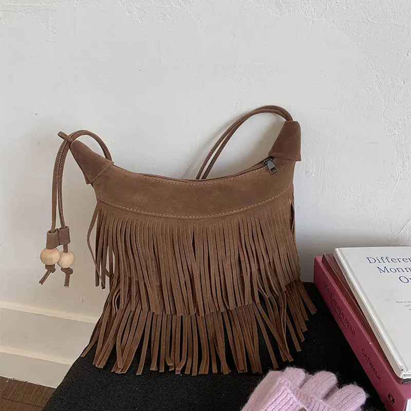 Women Korean Style Fringe Shoulder Bag Brown 2025 - Image 4