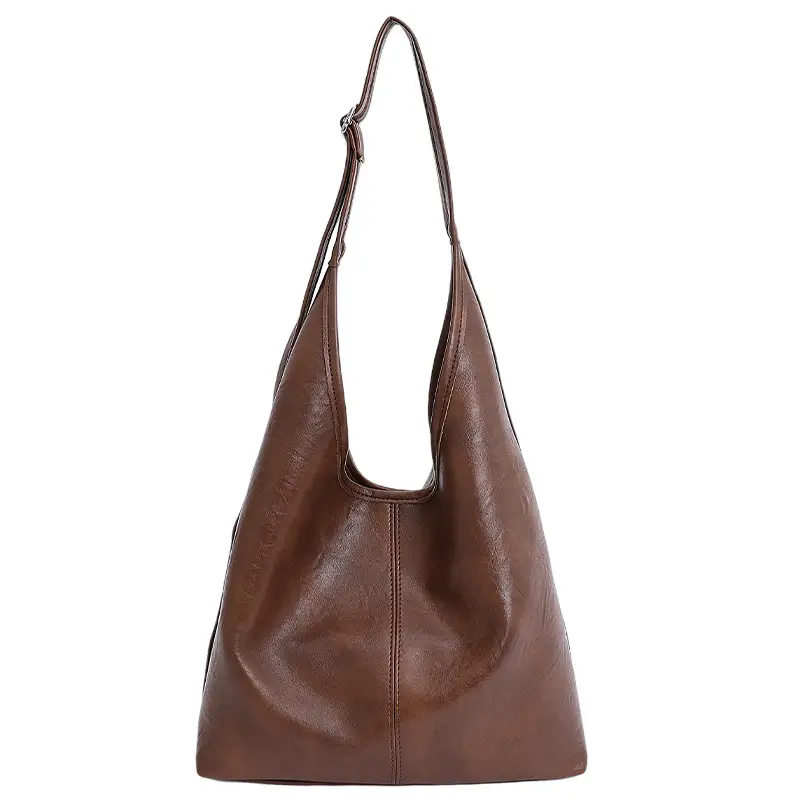 Women Retro Brown Leather Tote Bag Large Capacity - Image 3