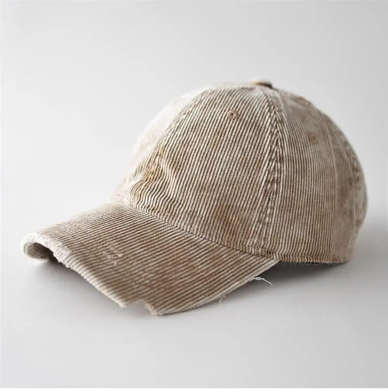 Men's Corduroy Baseball Cap Beige Notched Casual — feature 3