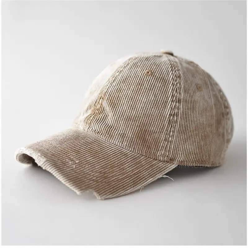 Men's Corduroy Baseball Cap Beige Notched Casual - Image 3